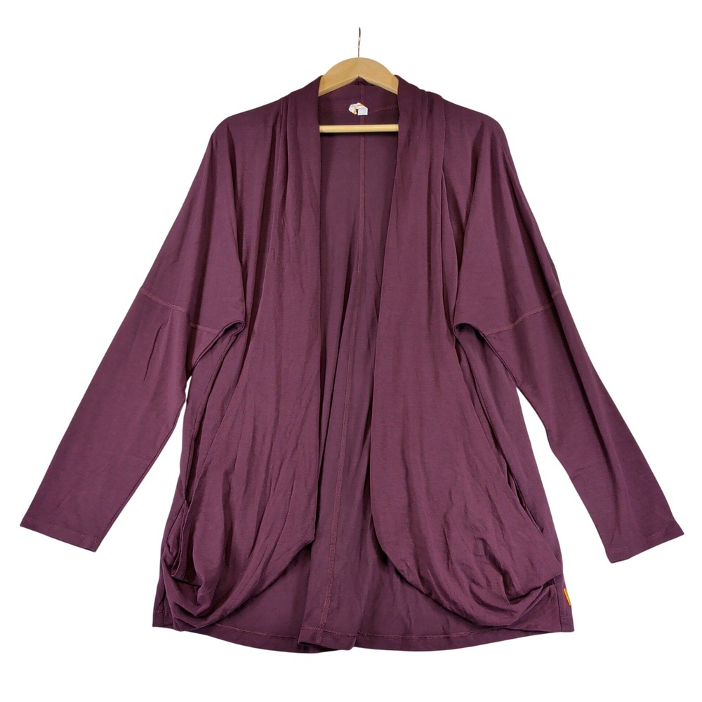 Lucy Womens Open Front Draped Cardigan Deep Plum Plus Size 2X Serenity Pockets